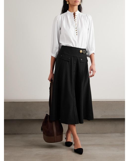 Maison Mayle White Vivi Pleated Herringbone Cotton Blouse