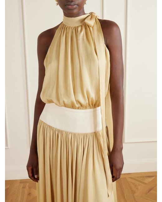 Abadia Metallic Knotted Halterneck Satin-Trimmed Crepon Midi Dress