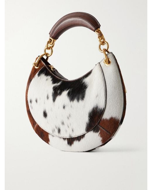 Chloé Brown Banana Leather-Trimmed Calf Hair Shoulder Bag