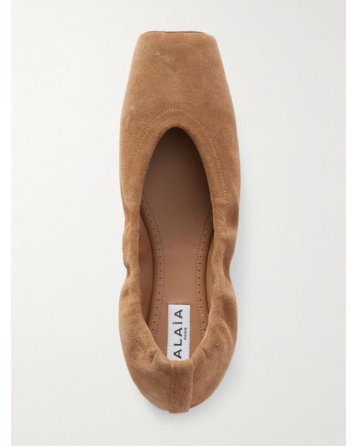Alaïa Brown Leather-Trimmed Suede Ballet Flats