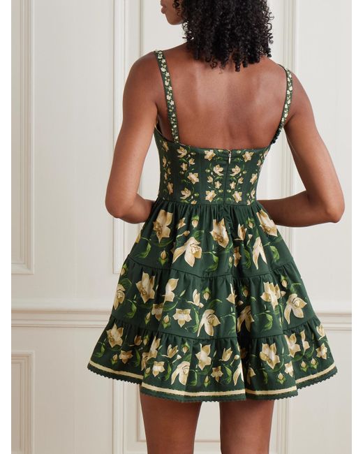 Agua Bendita Green Granadilla Minikleid Aus Einer Baumwollmischung Mit Blumenprint Und Teilungsnähten