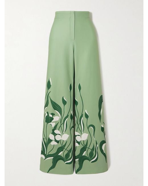 ANDRES OTALORA Green Luz De Si Floral-Print Stretch-Scuba Wide-Leg Pants