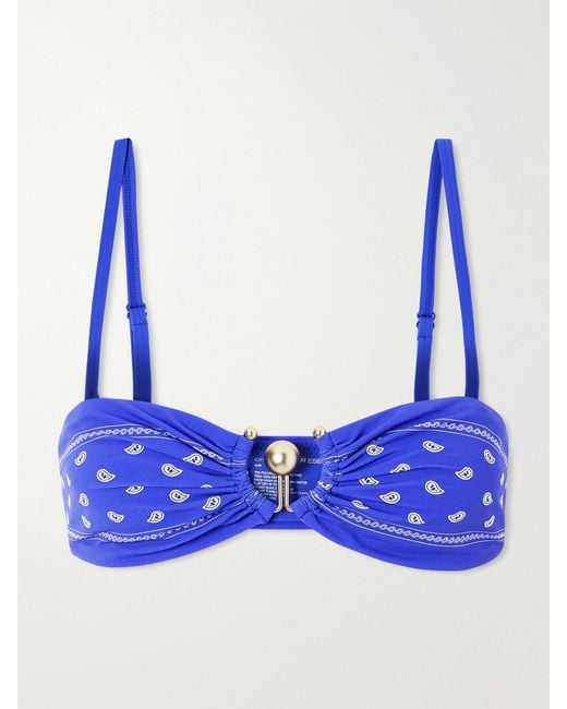 Christopher Esber Blue Orbit Embellished Bandana-Print Bikini Top