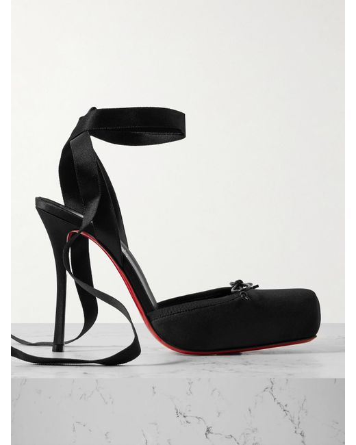 Christian Louboutin Black Cassia 100 Bow-Detailed Grosgrain-Trimmed Satin-Crepe Pumps