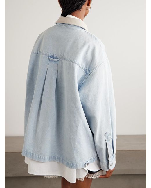Agolde Blue Maria Mcmanus Oversized Leather-Trimmed Denim Jacket