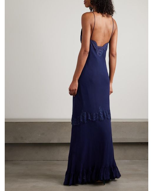 Self-Portrait Blue Lace-Trimmed Georgette Maxi Dress