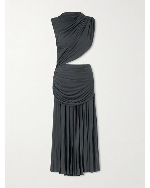 Proenza Schouler Green Irma Ruched Pleated Jersey Maxi Dress