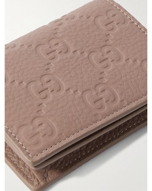 Gucci Natural Gg Emblem Mini Portemonnaie Aus Geprägtem Strukturiertem Leder