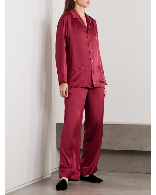 Olivia Von Halle Red Yves Silk-Satin Pajama Set