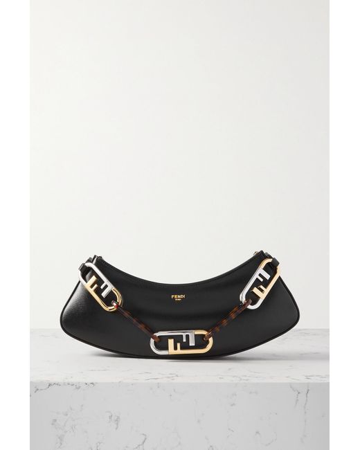 Fendi O'lock Embellished Leather Shoulder Bag in Black | Lyst