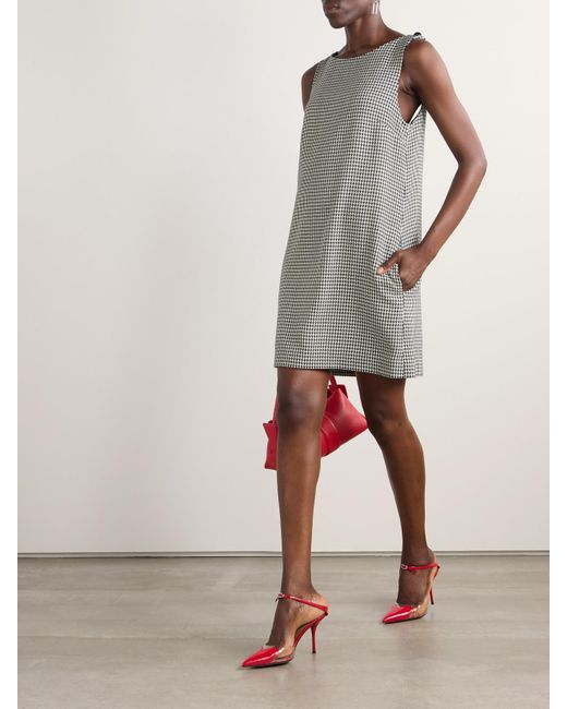 Dolce & Gabbana Gray Open-Back Houndstooth Wool-Blend Mini Dress