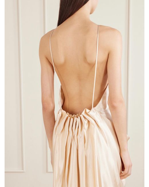 Khaite Natural Kent Open-Back Draped Satin Maxi Dress
