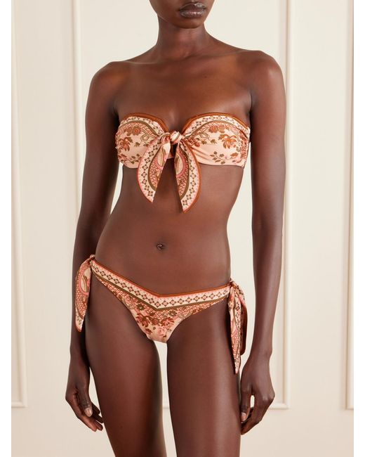 Zimmermann Brown Aster Strapless Knot-Detailed Printed Bikini