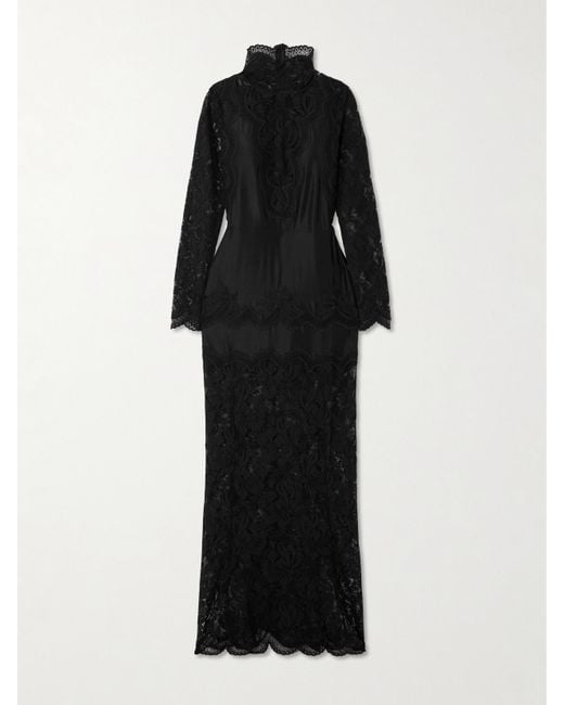 Robe Longue En Satin De Soie À Finitions En Dentelle Rabanne en coloris Black