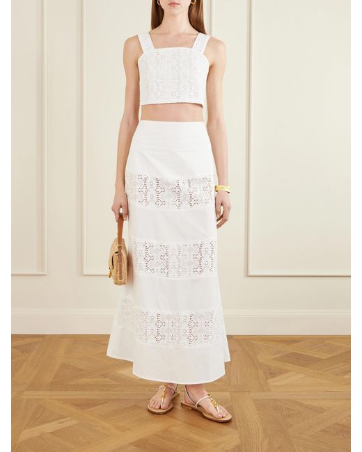 D'Estree White Noemi Embroidered Cotton Skirt
