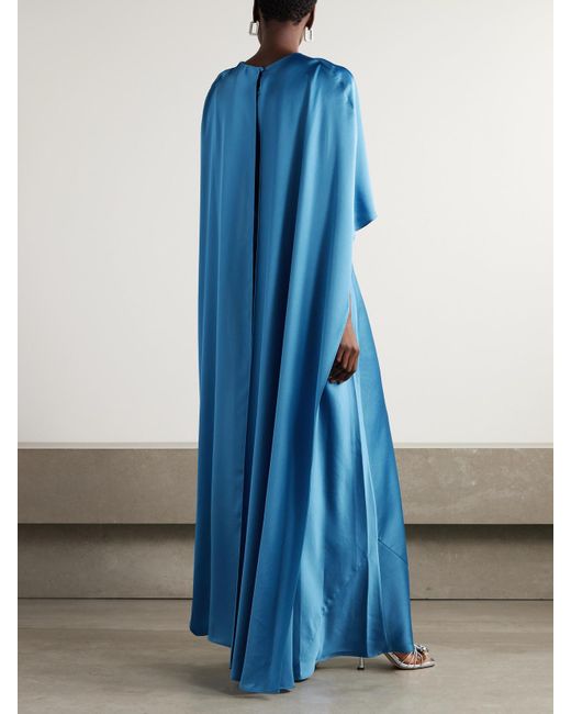 Jonathan Simkhai Blue Izel Cape-Effect Satin Gown