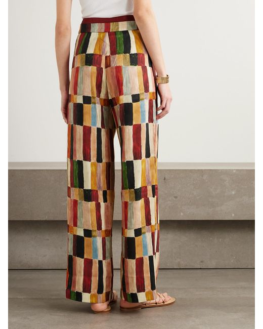 ALÉMAIS White Majorelle Printed Linen And Silk-Blend Wide-Leg Pants