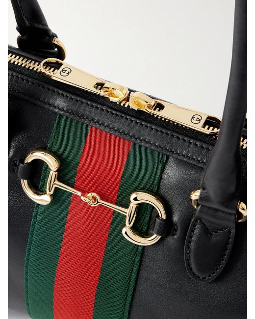 Gucci Black Borsetto Small Webbing-Trimmed Leather Shoulder Bag