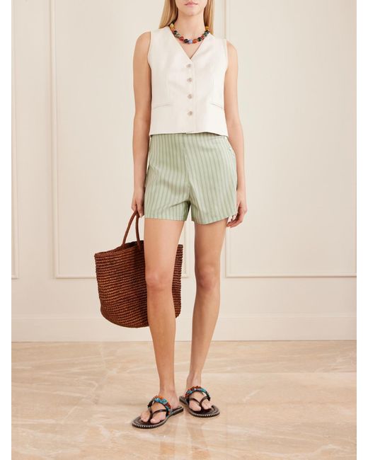 Bode Green Sylvan Striped Silk-Satin Shorts