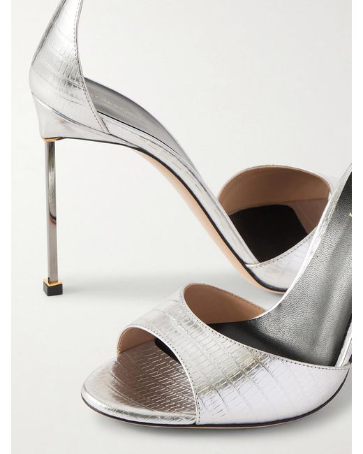Tom Ford White Metallic Lizard-Effect Leather Sandals