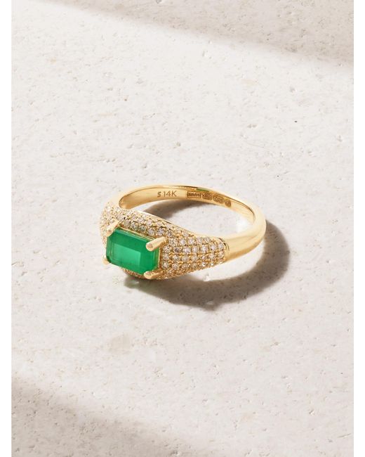 STONE AND STRAND Natural Claudia 14-Karat, Diamond And Emerald Signet Ring