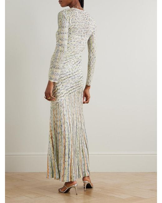 Missoni Natural Draped Striped Sequined Ribbed-Knit Maxi Dress