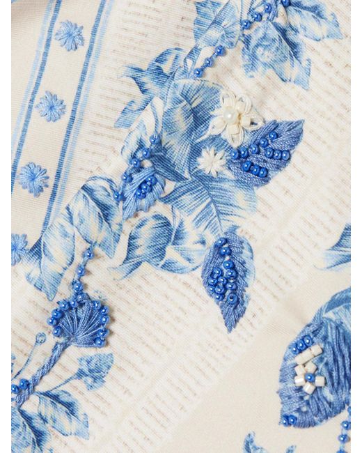 Agua Bendita Blue Bougainvillea Bead-Embellished Floral-Print Recycled Bikini Bottoms