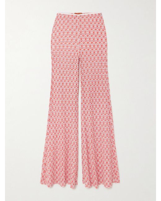Missoni Pink Metallic Crochet-Knit Flared Pants