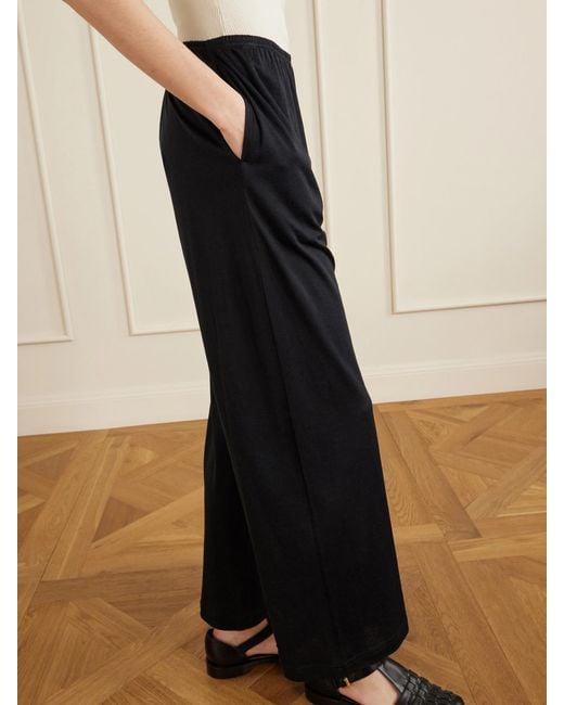 Totême Blue Cotton And Silk-Blend Wide-Leg Pants