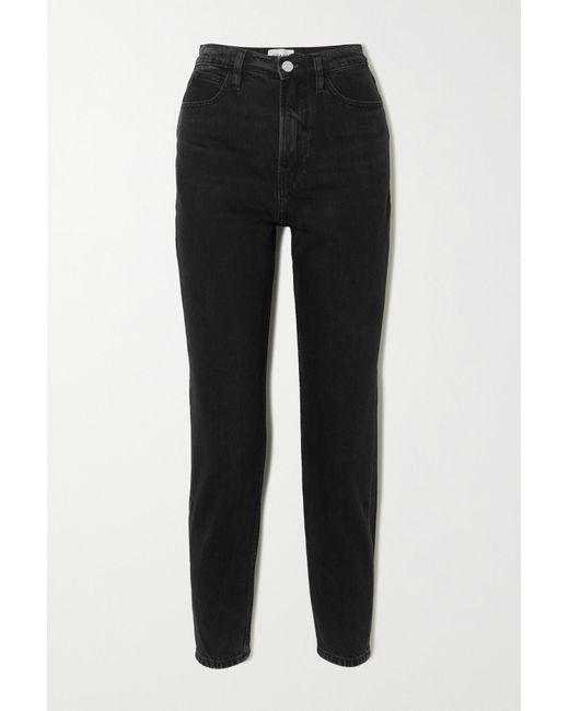 FRAME Denim High 'n' Tight Cropped Highrise Slimleg Jeans in Black Lyst