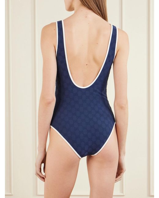 Gucci Blue Piped Terry-Jacquard Swimsuit