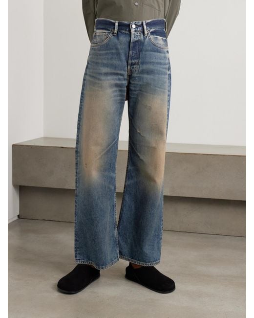 Acne Blue 2021 Distressed Mid-Rise Flared Organic Jeans