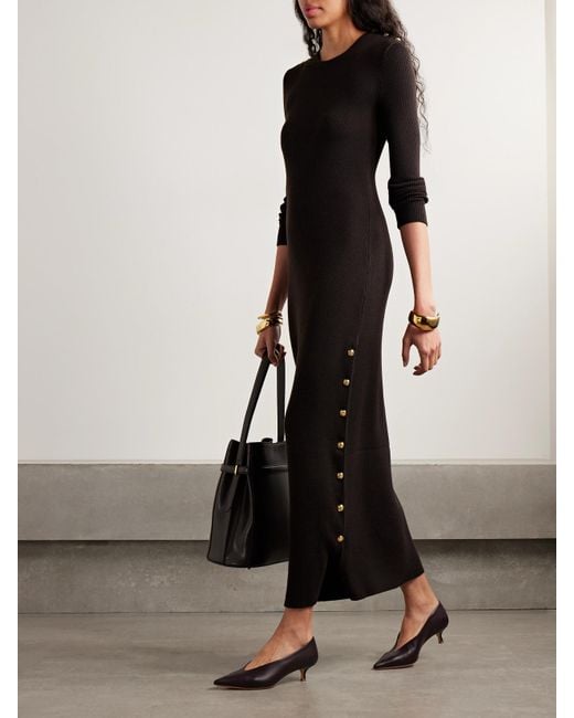 Blazé Milano Black Love Bug Midikleid Aus Einer Gerippten Merinowollmischung Mit Knöpfen