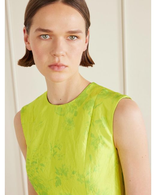 Erdem Green Floral-Print Crinkled-Satin Top