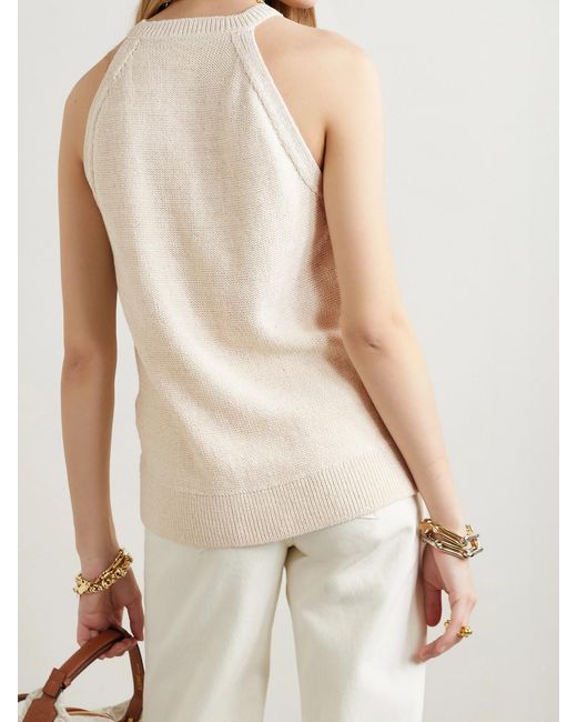 Lafayette 148 New York Natural Sequin-Embellished Cable-Knit Linen-Blend Tank