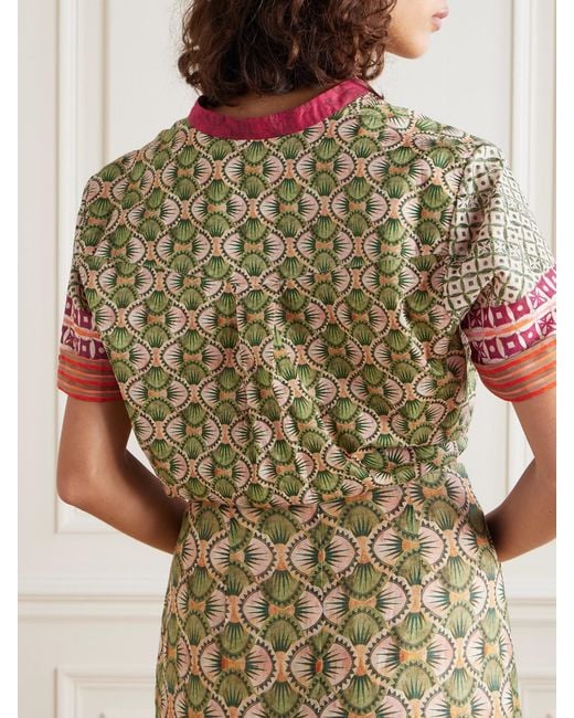 Saloni Green Jude Cropped Printed Cotton-Poplin Shirt