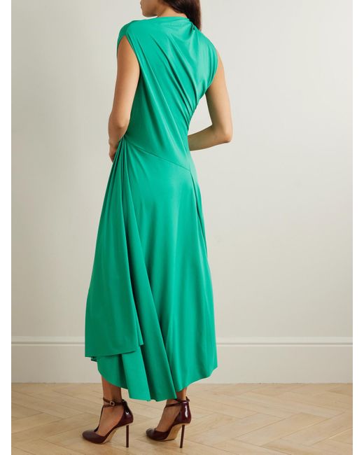 Victoria Beckham Green Asymmetric Draped Stretch-Crepe Midi Dress