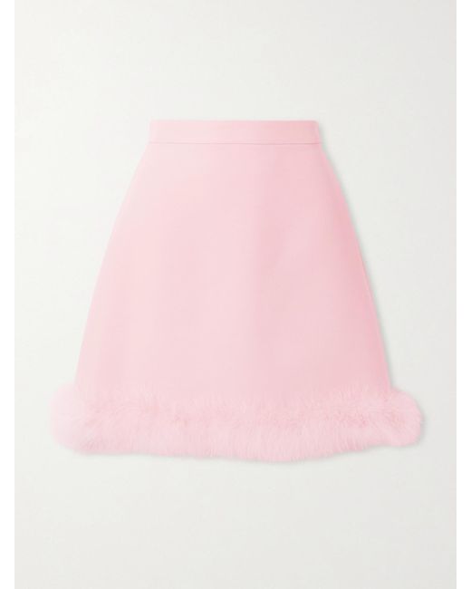 Valentino Garavani Pink Feather-Trimmed Wool And Silk-Blend Crepe Mini Skirt