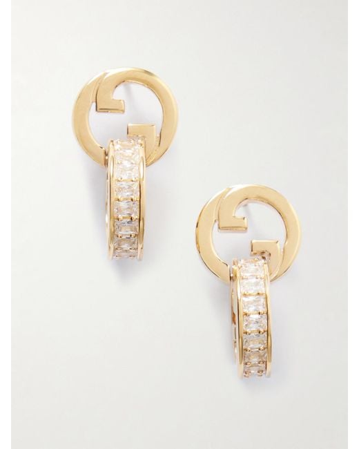 Gucci White Blondie-Tone Crystal Hoop Earrings