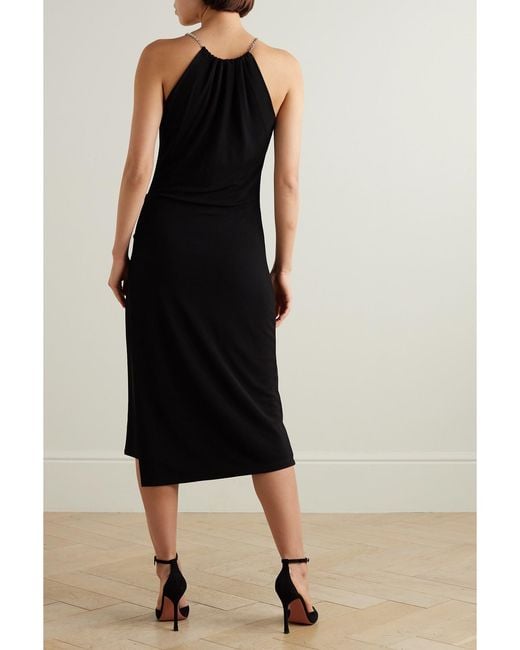 Givenchy Black Chain-Embellished Ruffled Crepe De Chine Midi Dress