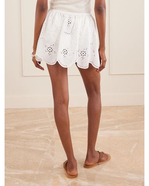Matteau White Scalloped Broderie Anglaise-Trimmed Cotton Mini Skirt