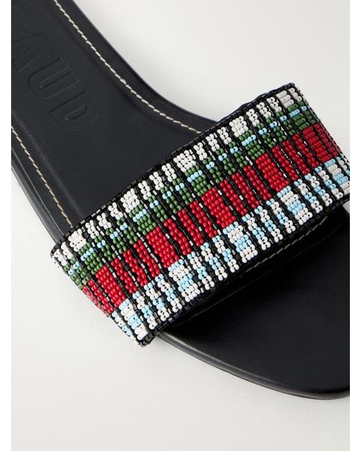 Staud White Da Adolfo Tove Beaded Leather Slides