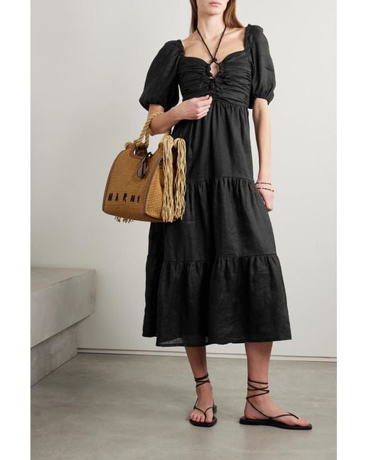 Faithfull The Brand + Net Sustain Palacio Gathered Linen Midi Dress in  Black