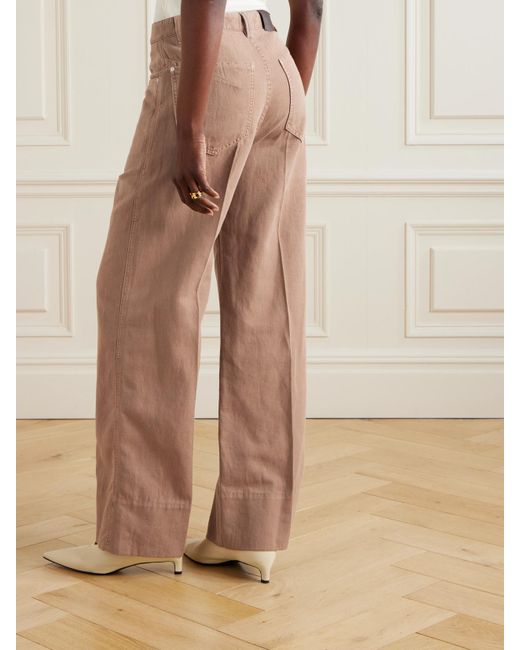 Brunello Cucinelli Natural Halbhohe Jeans Mit Weitem Bein