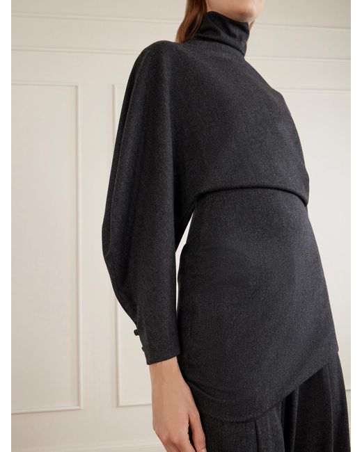 Khaite Blue Harlow Draped Wool And Cashmere-Blend Blouse