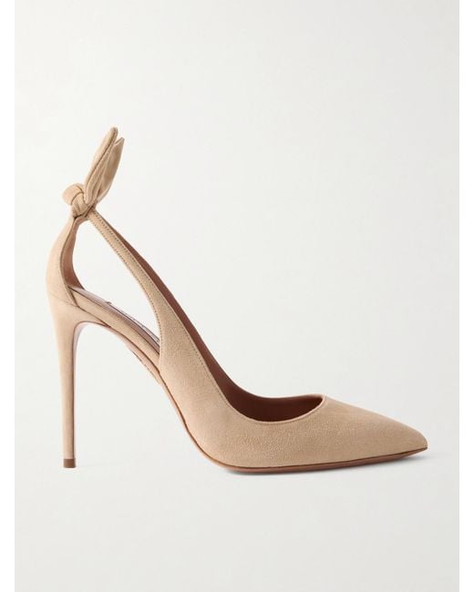 Aquazzura Natural Bow Tie 85 Suede Pumps