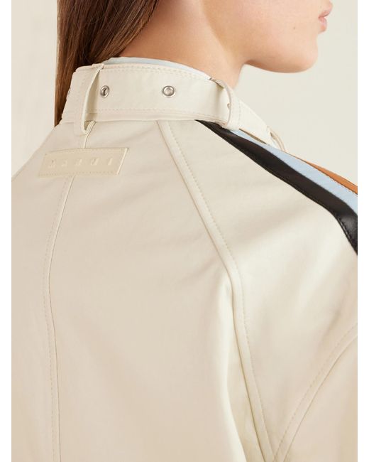 Marni Natural Belted Striped Leather Jacket