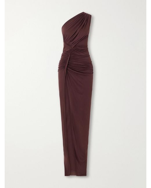 Rick Owens Purple Avra One-Shoulder Ruched Jersey Maxi Dress