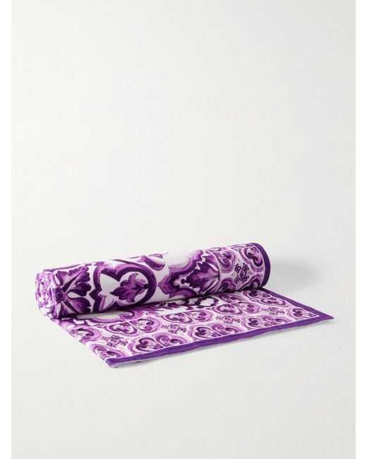 Dolce & Gabbana Purple Printed Cotton-Terry Beach Towel