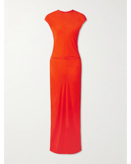 Sir Red Fresca Belted Silk Crepe De Chine Maxi Dress